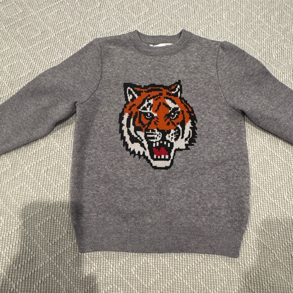 Kids Grey Crewneck Sweater with Tiger print